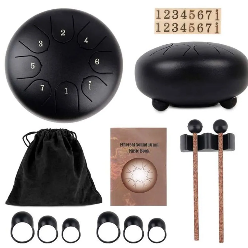 8/11 Tune Tongue Drum 6 Inch Steel Tongue Drum Kits With Drumstick Finger Cots Drum Bag Drumstick Stand Instruments Accessories