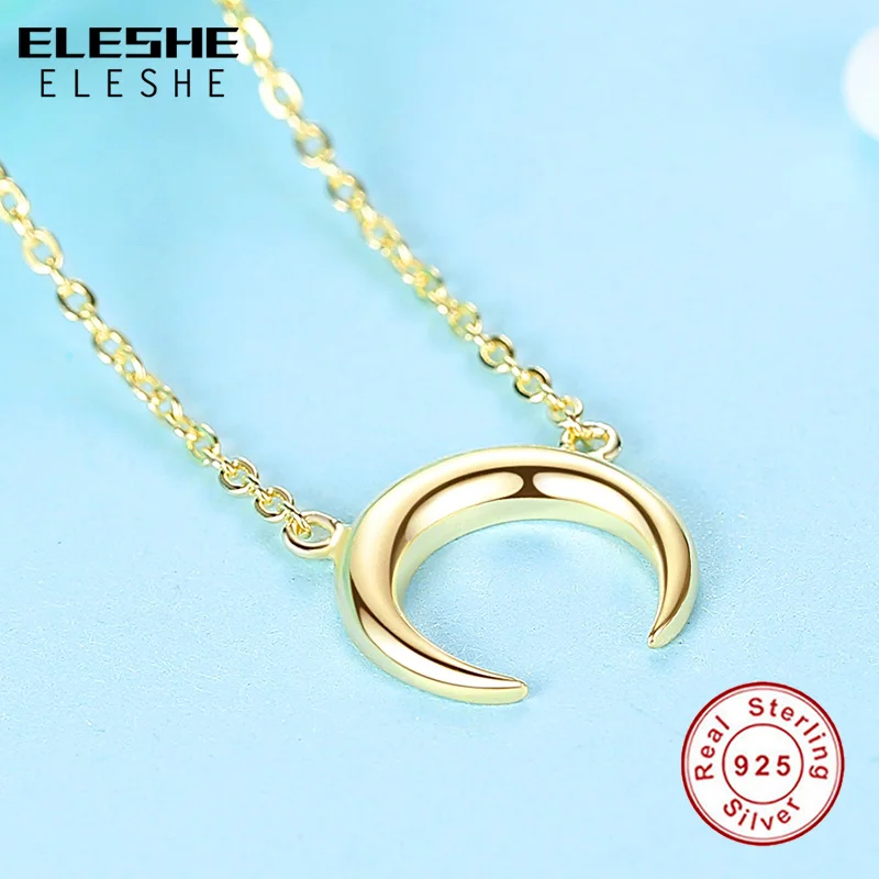 

Luxury Yellow Gold & 925 Sterling Silver Moon Pendant Necklace Romantic Wedding Necklace for Women Long Chain Necklace