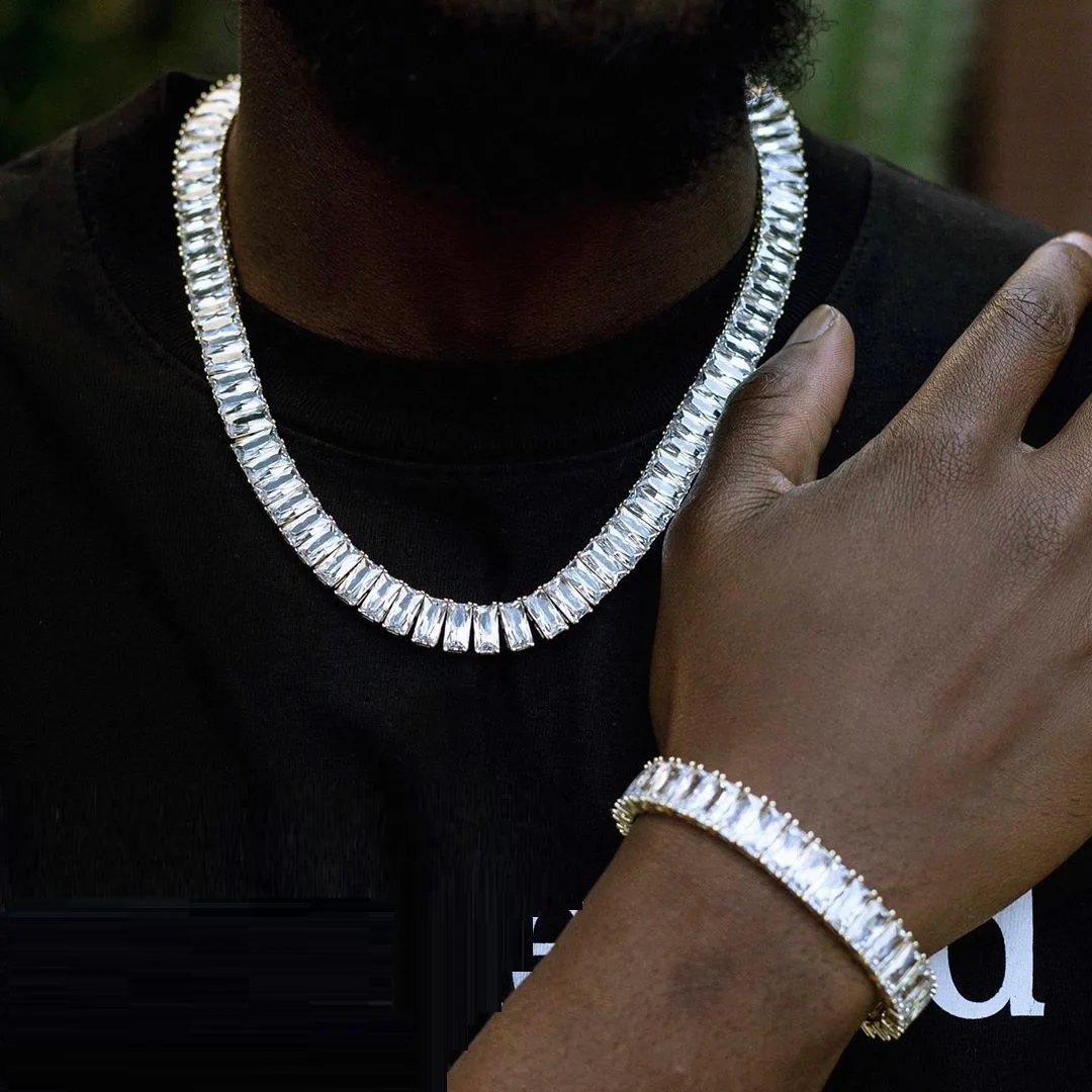 

New Hip Hop Crystal Jewelry Iced cz Tennis Chain Men Chunky Necklace Iced Cubic Zircon Miami Cuban Link Chain Necklace Jewelry