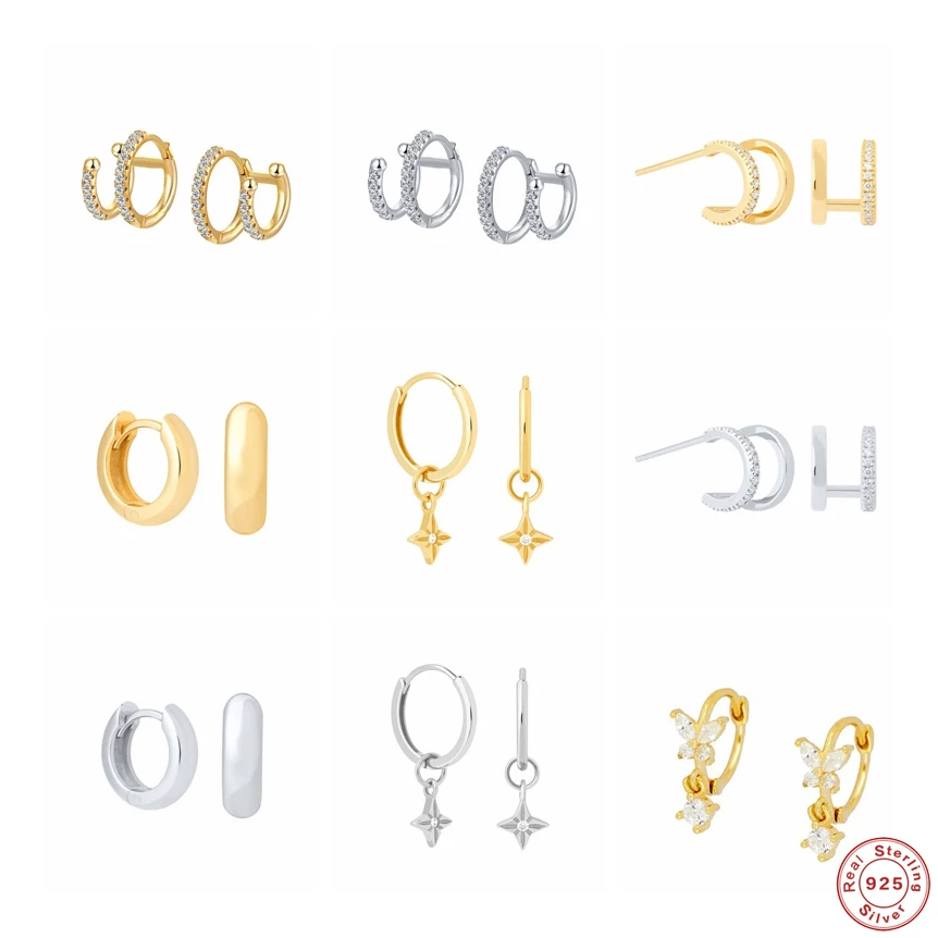 

Aide 925 Sterling Silver Double Round Circle Clear Zircon Hoop Earrings for Women Girls Small Loop Earring Fine Jewelry Gift