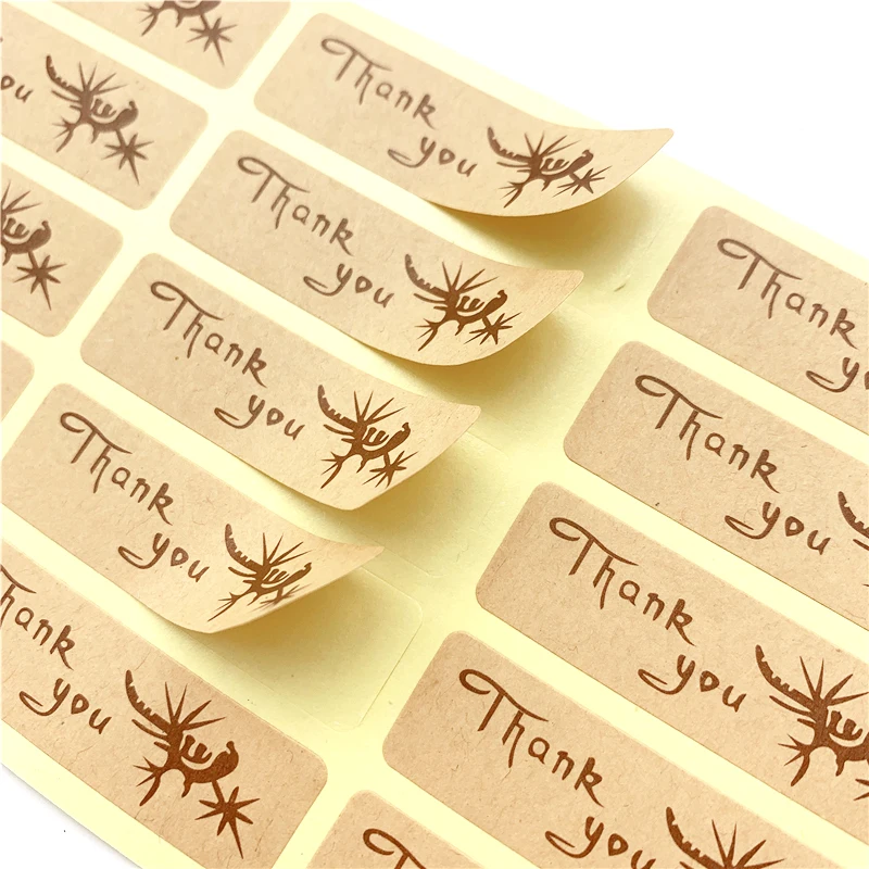 

100pcs/pack Long Cowhide Thank You Adhesive Cake Packaging Baking DIY Gift Planner Album Stickers