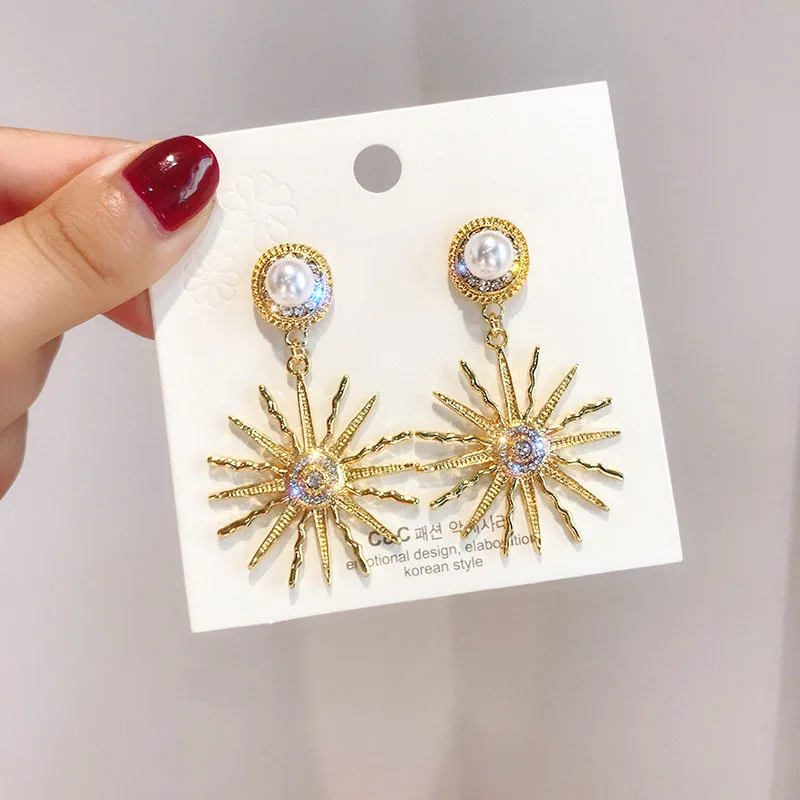 Новые золотые хрустальные серьги в виде подсолнуха для женщин роскошные стиле