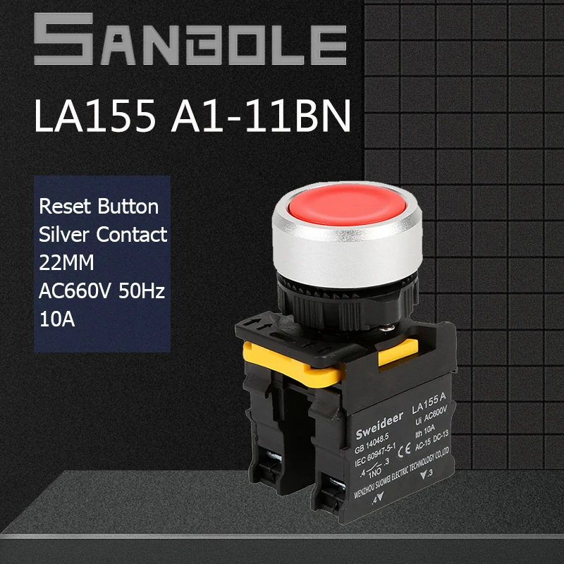 Плоский водонепроницаемый кнопочный переключатель 22 мм Блокировка