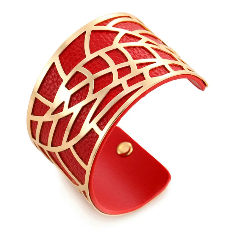 Широкие браслеты из искусственной кожи для женщин золотистые и Серебристые