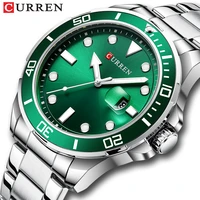 curren fashion business mens wristwatches green clock male quartz stainless steel watches reloj hombre