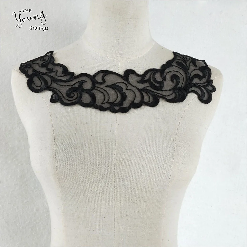 New White/Black Embroidery Venise Neckline Lace Collar Costume Dress Fine Applique Motif Dress Fabric DIY Sewing Accessories