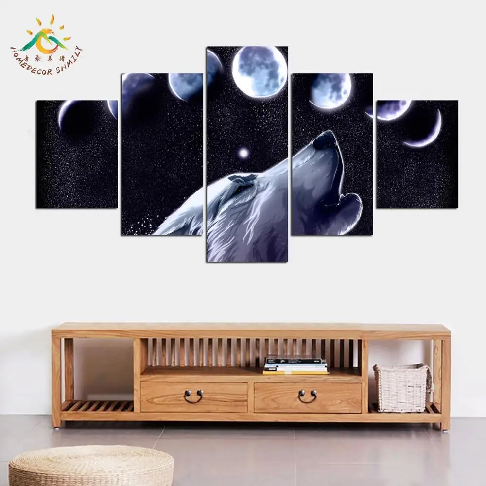 Ночной Волк под луной Eclipse модульная Фотографии Современный домашний декор стены