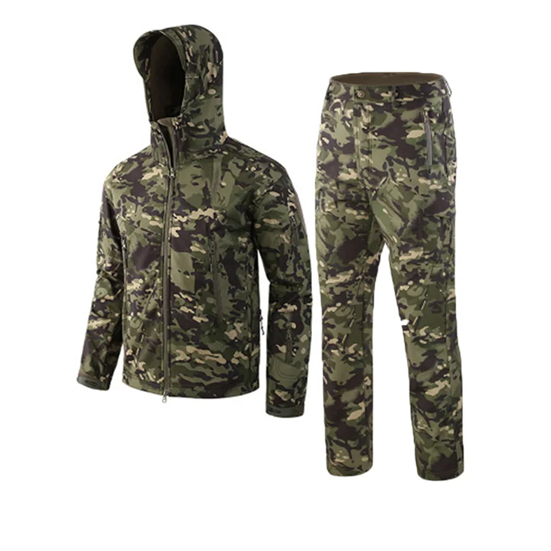 Зимние мужские костюмы водонепроницаемые куртки + брюки-карго флисовые теплые
