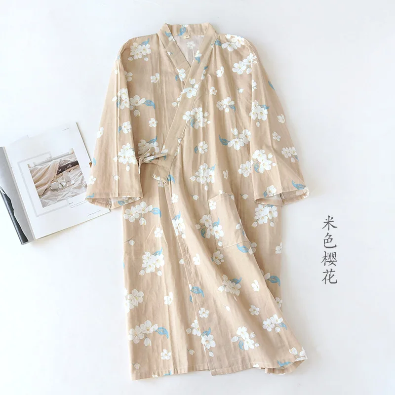

Japanese Kimono Robe Gown Women Traditional Haori Yukata Nightgown Soft Cotton Sleepwear Bathrobe Sweet Print Flower Home Dress