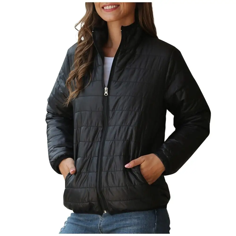 Женская зимняя теплая куртка с длинным рукавом и воротником-стойкой однотонное