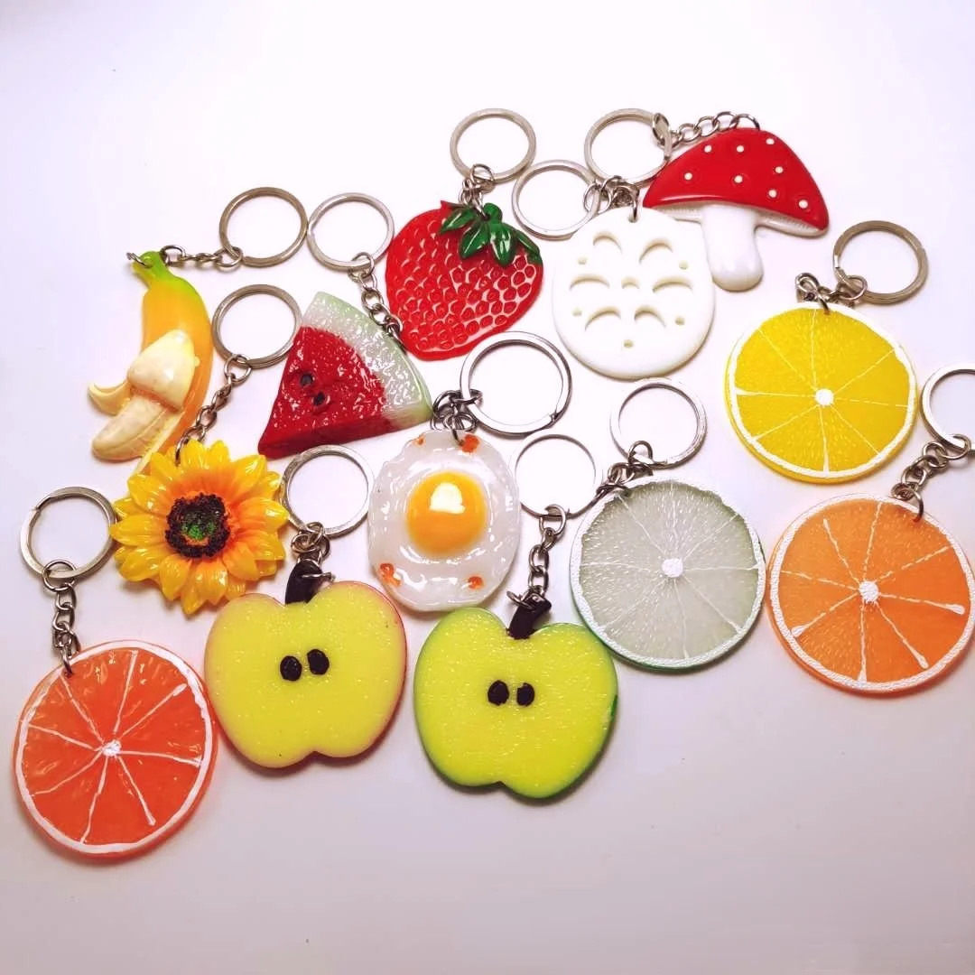 

1 шт. модный брелок для ключей с имитацией фруктов яблоко лимон арбуз клубника ломтик яйцо банан Забавный креативный подарок