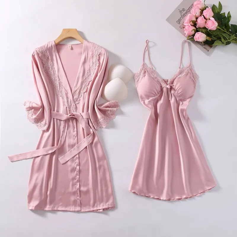 Женская Весенняя Новинка халат-кимоно набор сексуальный v-образный вырез с
