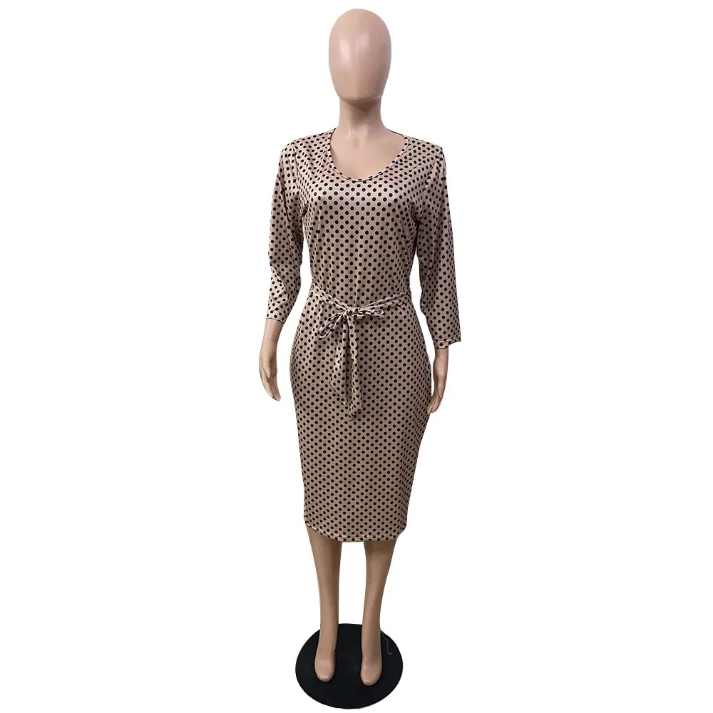 

4XL 5XL Plus Size Dot Dress For Women Large Fat High Waist Loose Mid Calf V Neck Elegant Evening Night Dinner Vestidos Mujer New