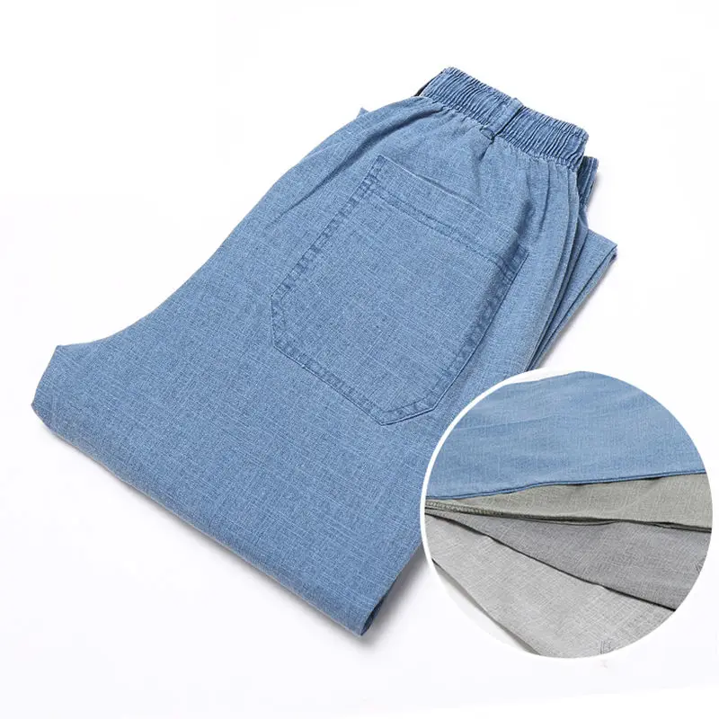 

Men Trousers Casual Pants Men Linen Pants Summer Thin Elastic waist Business Office 5XL Plus size