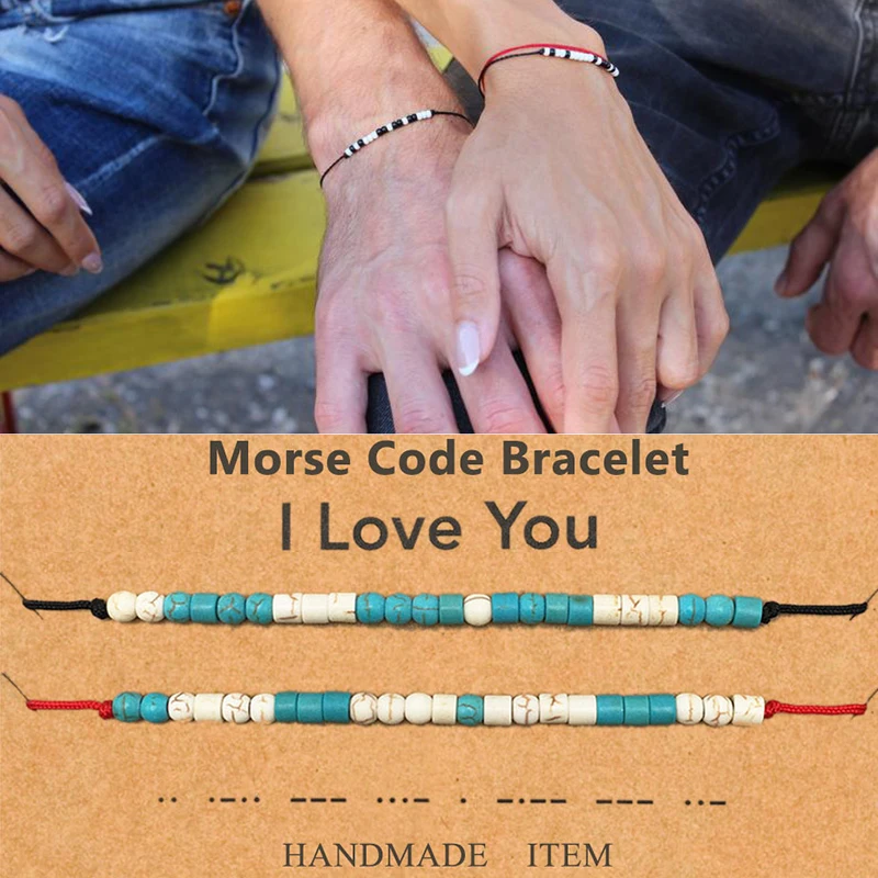 

Morse Code Bracelet Keep Going Family BFF Couple Models and Men and Women Handmade Boho Natural Stone Custom Rope Chain Bracelet