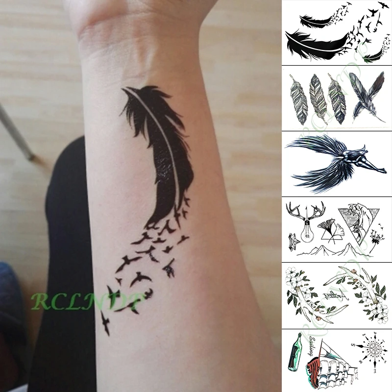

Waterproof Temporary Tattoo Sticker feather antlers flower small size art tatoo fake tatto flash tattoos for girl men women