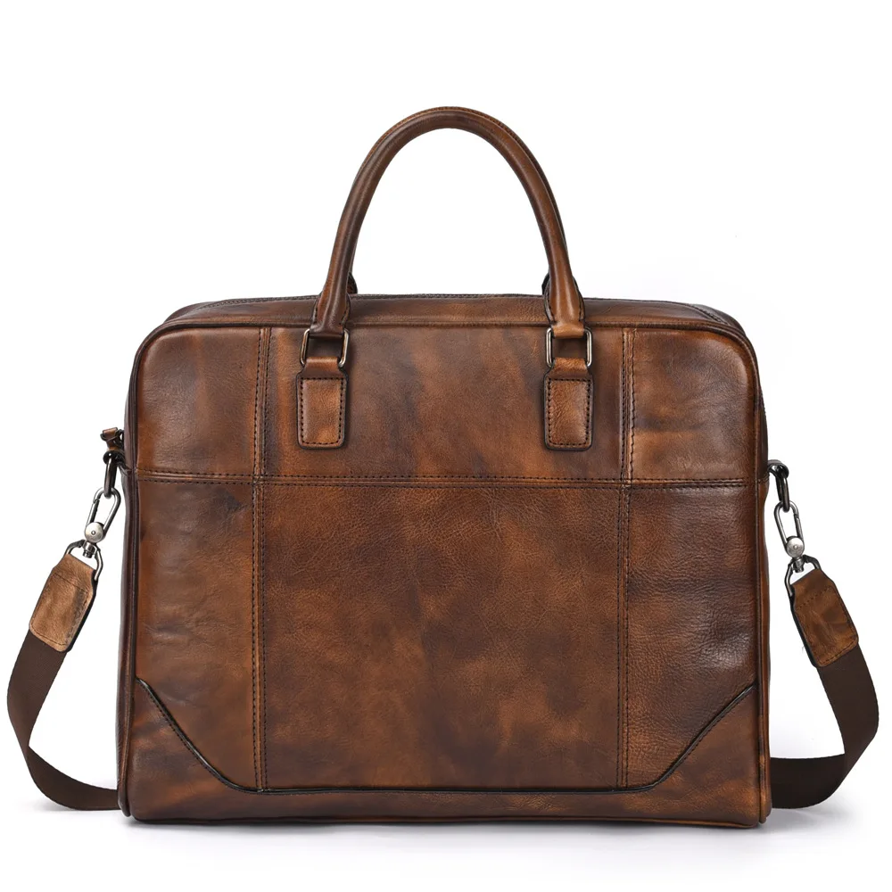 Мужской и женский портфель Nesitu черный из натуральной кожи для ноутбука 14 дюймов