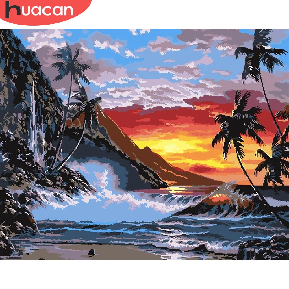 HUACAN краска по номеру морской рисунок на холсте Ручная Краска ed Paint ing Art подарок DIY