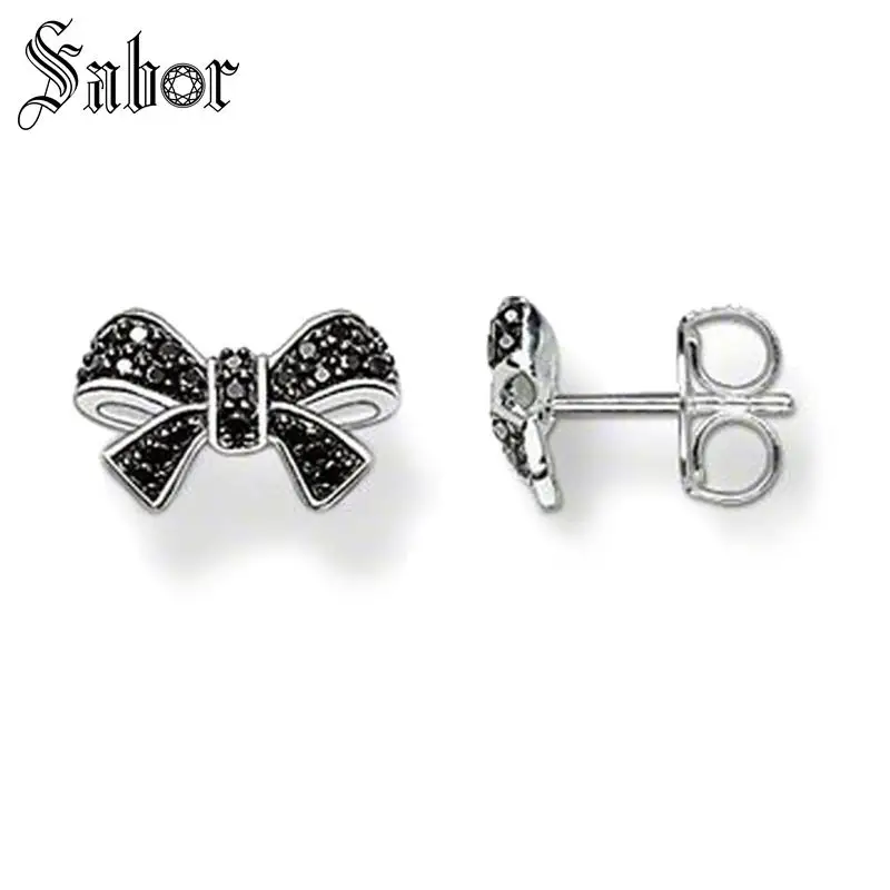 Серьги гвоздики с черным бантом 2020 новые модные ювелирные изделия из циркония