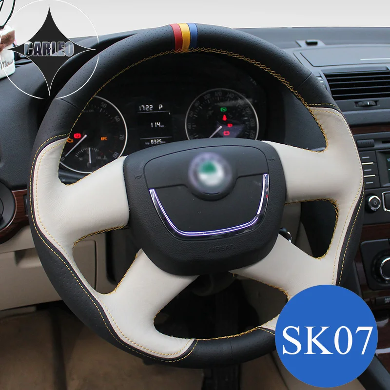 

Car Steering Wheel Cover for Skoda Kodiaq Octavia Superb Fabia Yeti KAROQ Genuine Suede Leather Stitching Customized Holder