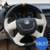 car steering wheel cover for skoda kodiaq octavia superb fabia yeti karoq genuine suede leather stitching customized holder