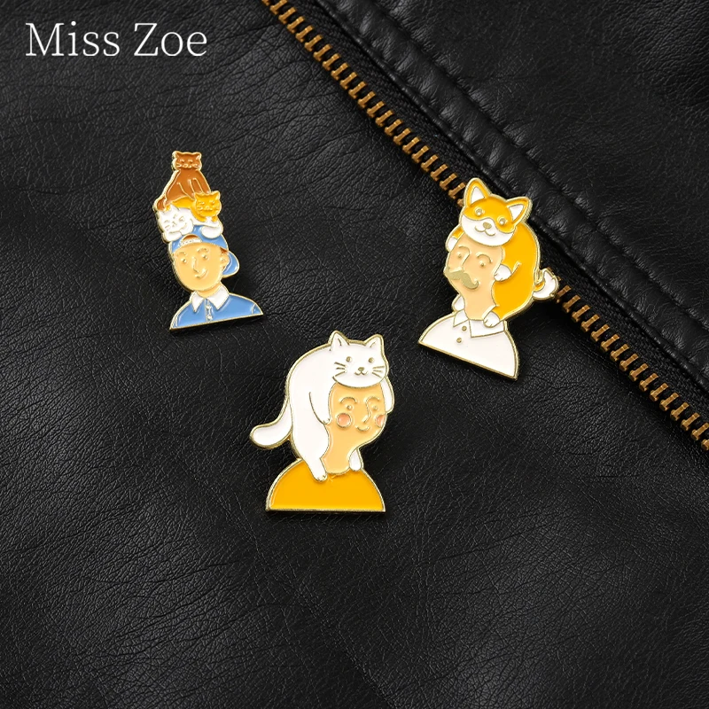 

Funny Character Brooch Lovely Little Boy Grandpa Cat Metal Badge Pins Anti Light Buckle Bag Accessories Pendant Decoration Medal
