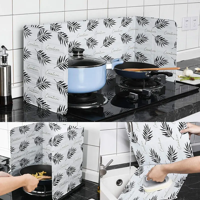 Kitchen Aluminum Foil Frying Pan Oil Splash Screen Block Gas Stove Anti Splatter Shield Guard Cooking Proof Baffle | Дом и сад