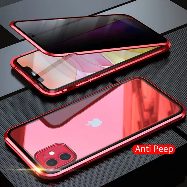 Защищающий от подсматривания магнитной адсорбции чехол для iphone 11 Pro Max Магнит двухсторонняя, для стекла чехол для iphone 11 обложки iphone 11 корпус под плетенную сумку - Цвет: Red Anti Peep