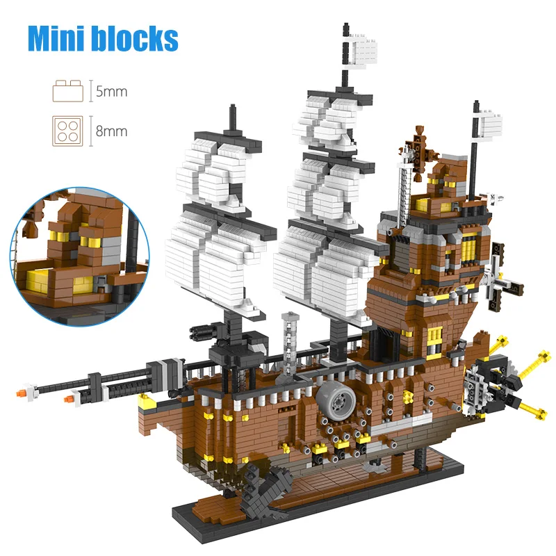

3D Mini Blocks Caribbean Pirate Sailing Black Pearl Ship Boat Queen Annes Model DIY Building Diamond Blocks Bricks Kids Toys