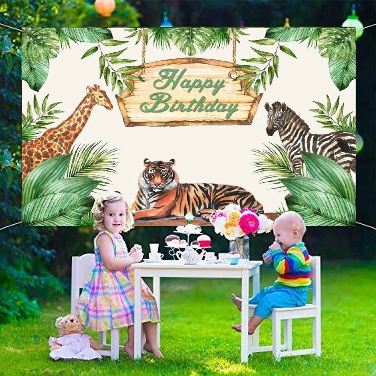

HUIRAN Tropical Jungle Forest Wild Animal Safari Party Newborn Baby Shower 1st Birthday Backdrop Vinyl Photography Background