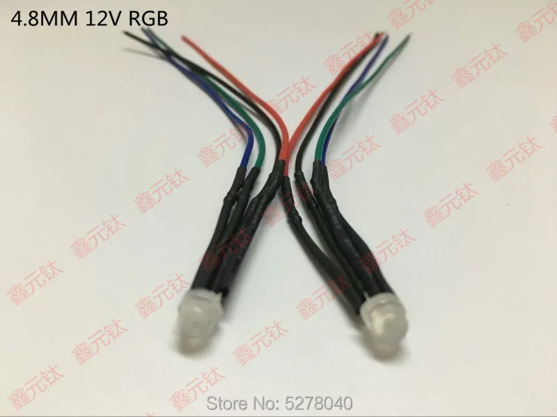 12 В RGB 4pin 4,8 мм/5 мм/10 мм светодиодный светильник lucency/vaporipic высокий светильник четыре линии анод/катод полноцветные лампы бусины 50 шт./лот
