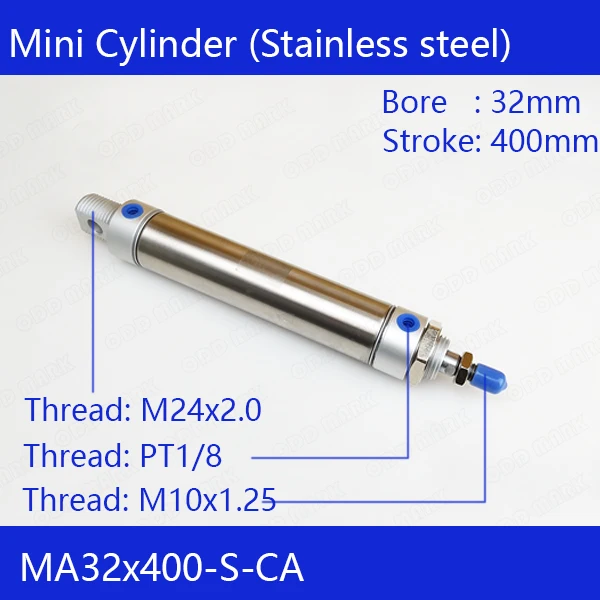 

MA32X400-S-CA Free shipping Pneumatic Stainless Air Cylinder 32MM Bore 400MM Stroke MA32*400 Double Action Mini Round Cylinders