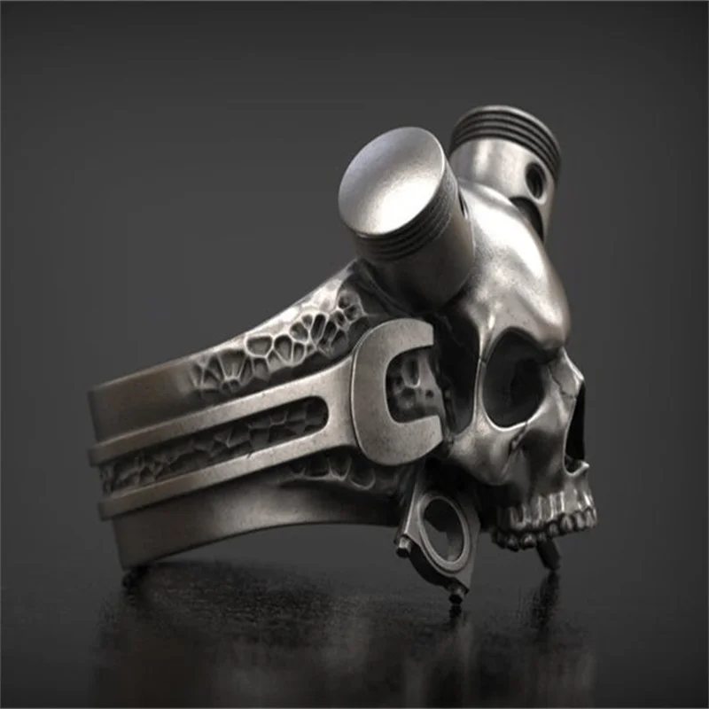 

Hot sale new punk style mechanical smearing skull exaggerated ring Wholesale