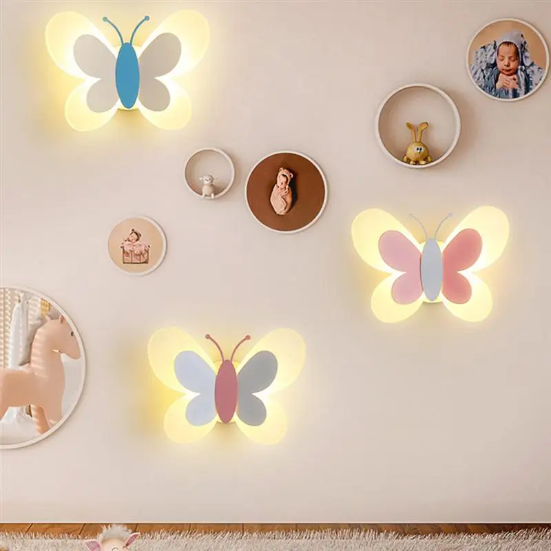 

Lovely Butterfly Wall Lamps for Children's Room Kid's Bedroom Energy-Saving LED Lamp Modern Nordic Bedside Reading Wall Lights