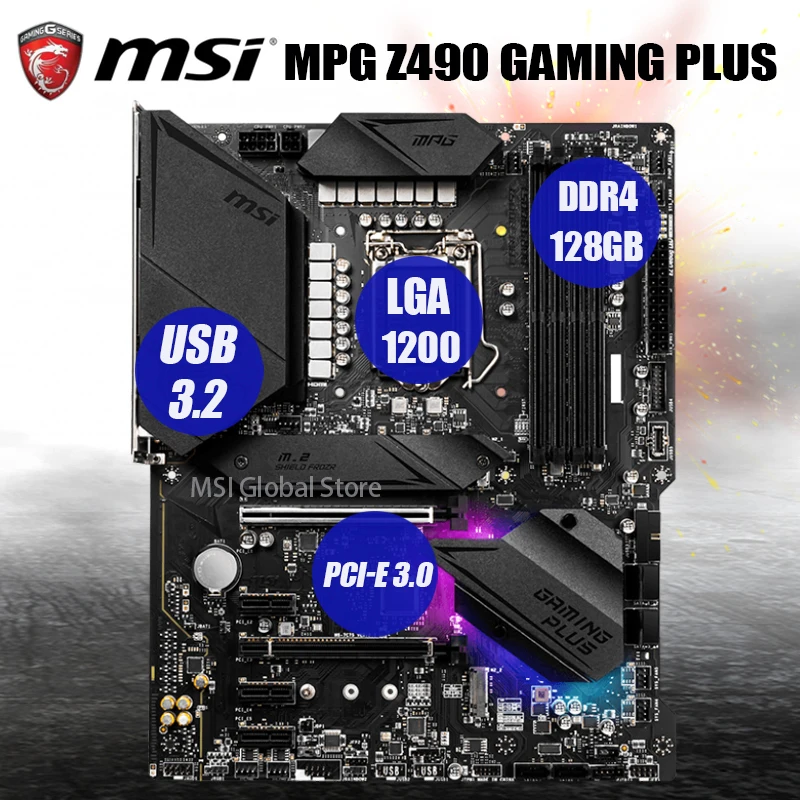 Günstig MSI MPG Z490 Gaming Plus Gaming Motherboard 10th Gen Intel Core LGA 1200 DDR4 CF Dual M.2 USB 3,2 Gen 2 2,5G LAN RGB ATX Neue