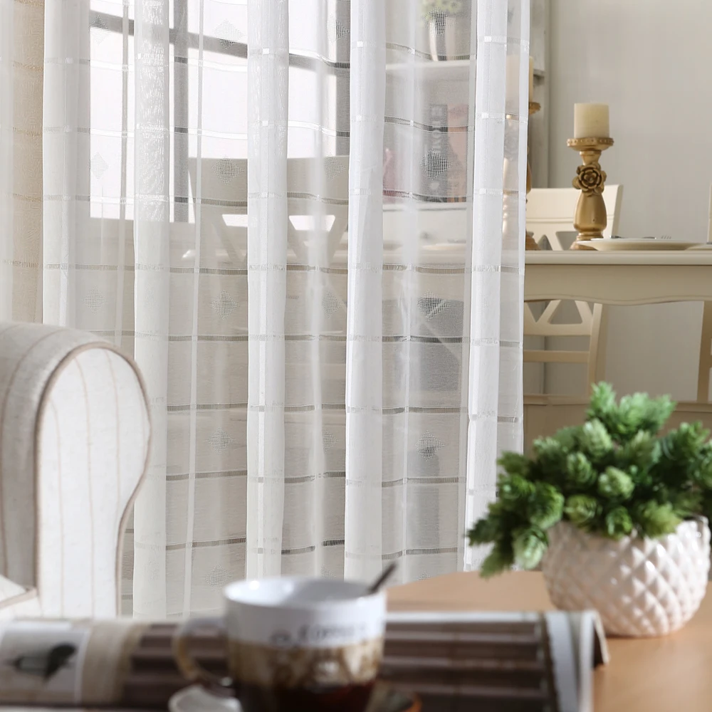 Прозрачная белая окна Экран для Гостиная плед сетчатая занавеска балкона Тюль