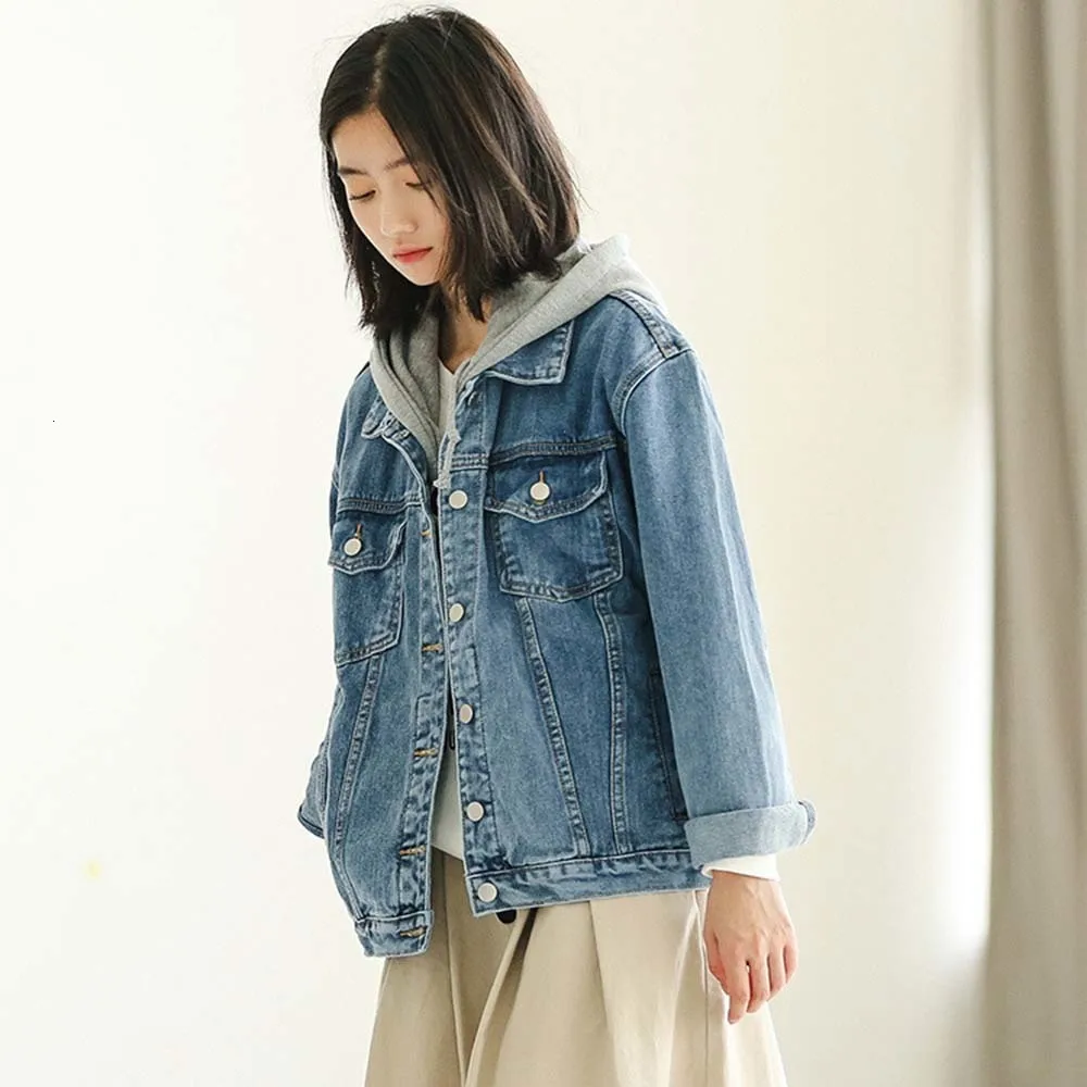 Женская джинсовая куртка винтажная синяя с длинным рукавом кардиган капюшоном