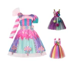 Новое модное Радужное платье ярких цветов, Детский костюм для косплевечерние на Хэллоуин, красочное бальное платье для маленьких девочек