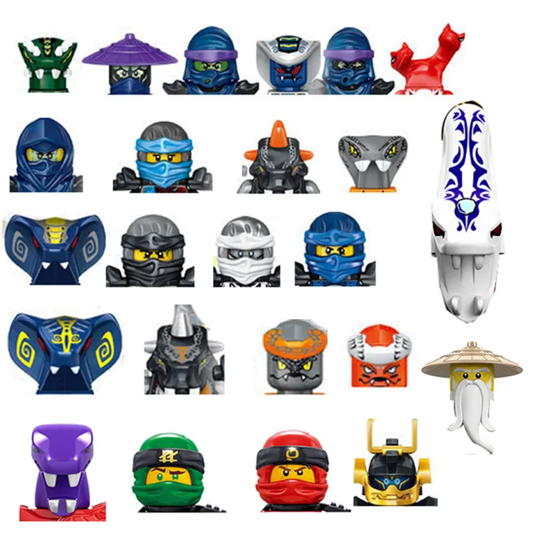 24pcs/set Ninja Kids Toys Samurai Snake Jay Kai Skull Soldier Anime Nya Lloyd Garmadon Bricks Head Building Blocks For Children | Игрушки и