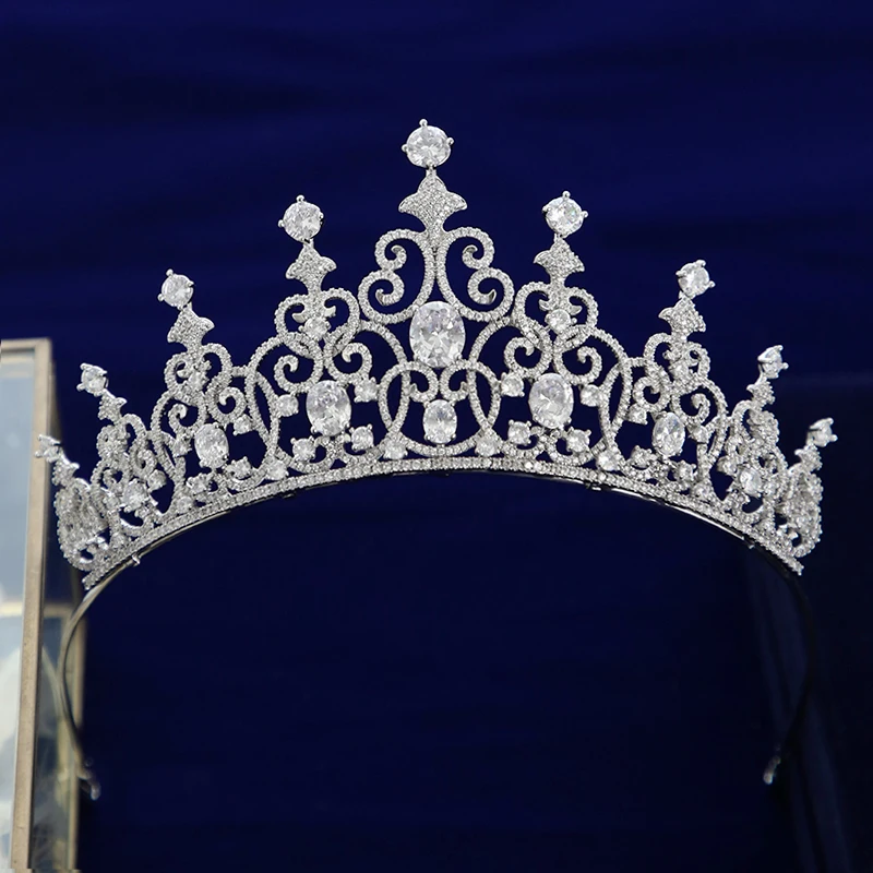 

Retro European Wedding Bride Princess Crown Headdress Large Women's Girls Graduated Accessories Cubic Zirconia Jewelry