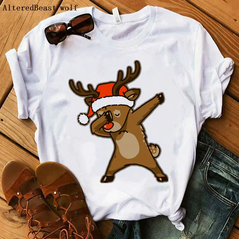 

Dabbing Reindeer t shirt women christmas t shirt print Reindeer funny t shirt women casual short sleeve vogue female tops tee
