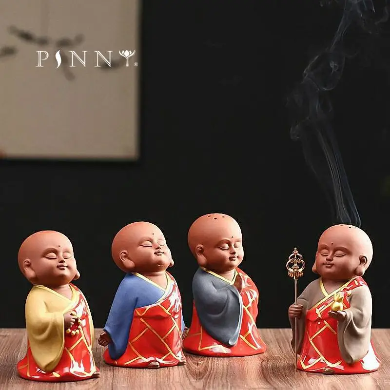 

PINNY Creative Purple Clay Little Monk Incense Burner Ceramics Zen Ornaments Buddhas Decoration Statue