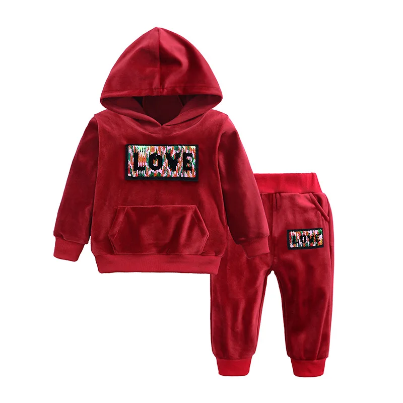 

Baby Boys Girls Velvet Clothing Set Kids Hooded Jacket Coat Sports Tracksuits Pants Suits Toddler Children Clothes Sets Oufits
