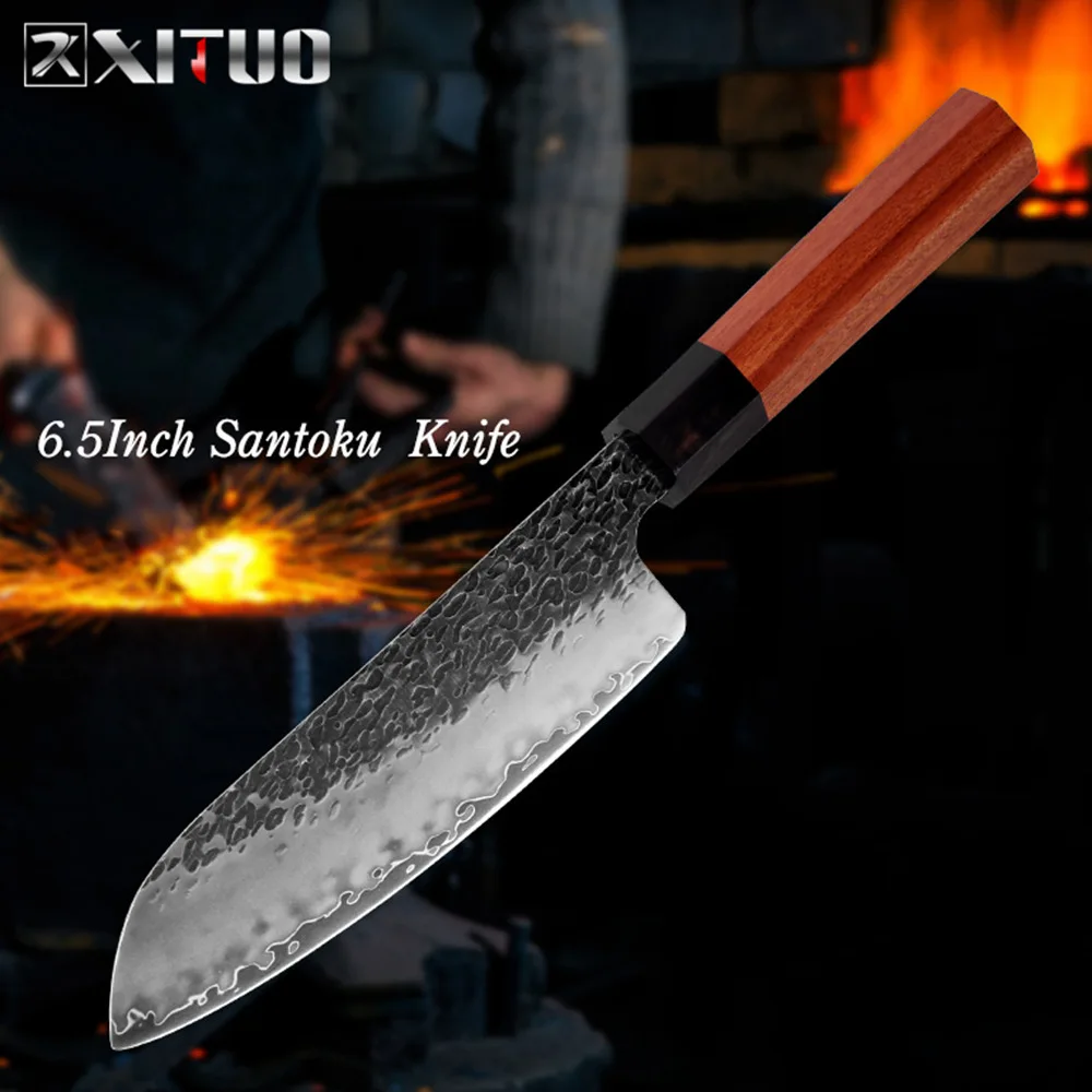 Santoku Knife XITUO три-слой композита Сталь шеф-повара Ножи ручной ковки китайский нож Острый кухонный топорик Santoku кирицукэ утилита Пособия по кулинарии инструменты - Цвет: Santoku Knife