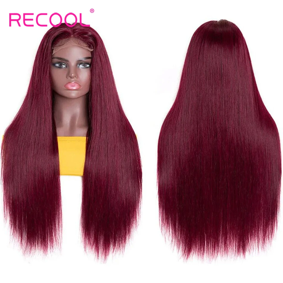 Бордовые прямые парики Recool 99J волосы с косточкой 5 Х5 на сетке цветные бразильские