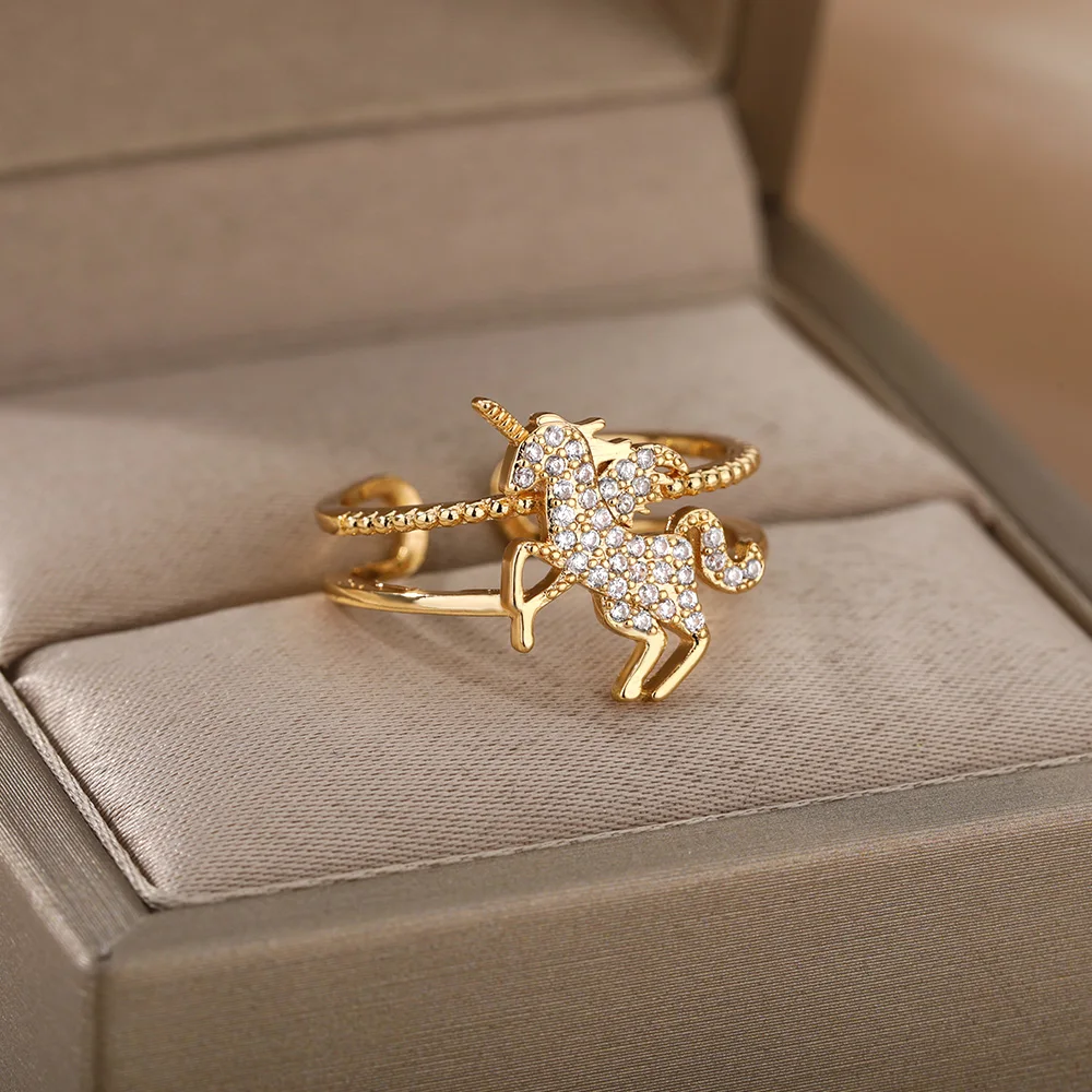 Милое циркониевое кольцо в виде единорога AAA для женщин и детей геометрическое