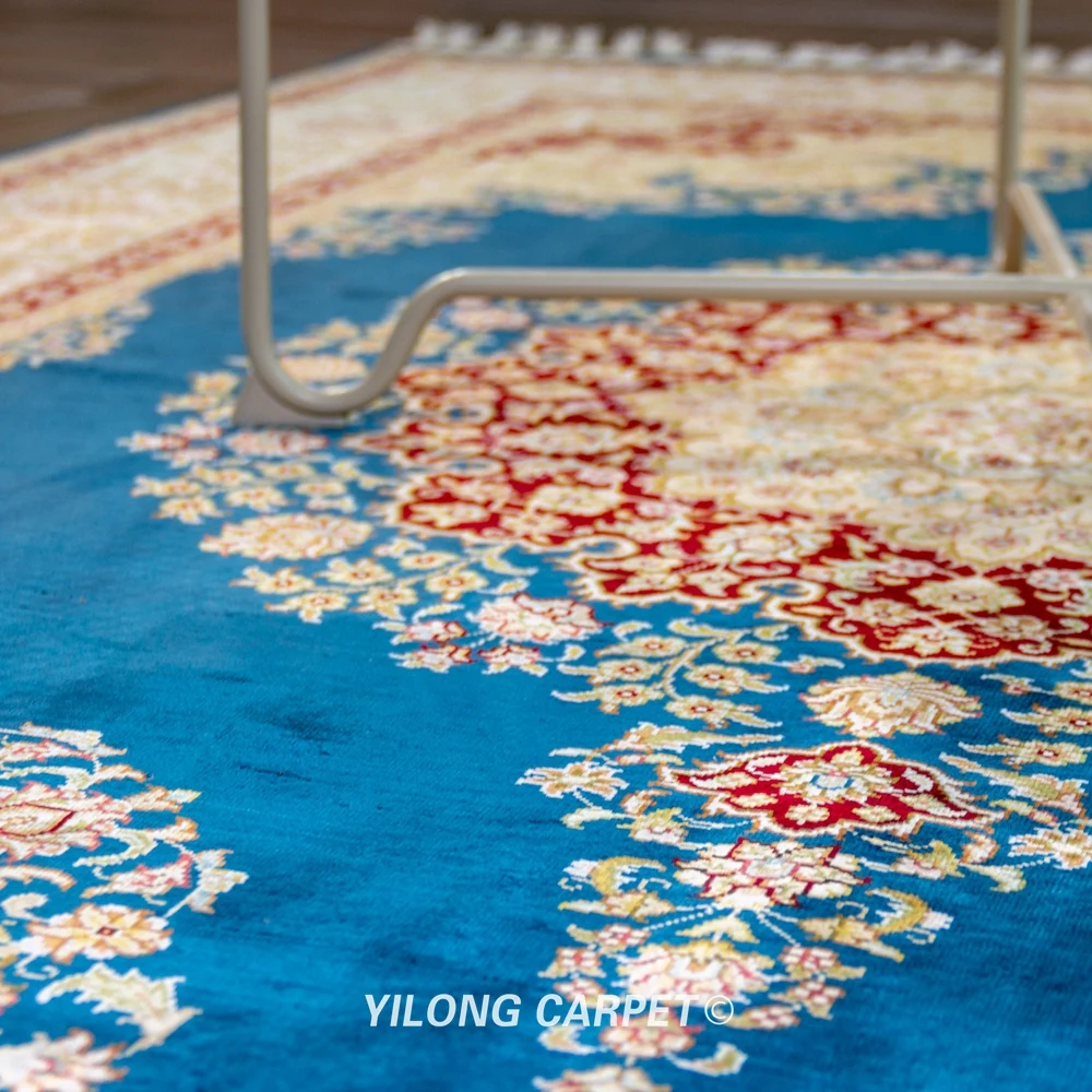 Индийский ковер Yilong 5 6 'x 8 3' Синий Домашний Шелковый коврик Тебриз ручной