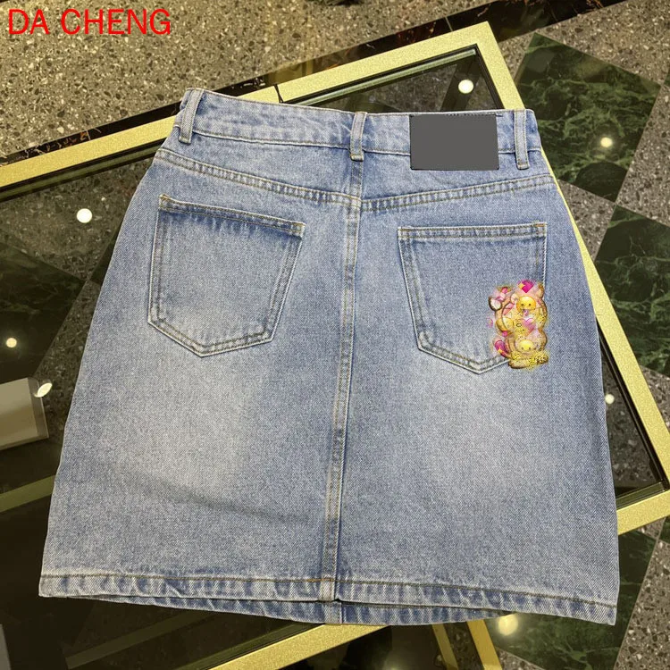 

2021 Summer Women's New Casual Simple Style Cartoon Horns A-line Denim Skirt Upe Faldas Falda Saia Kawaii Jupe