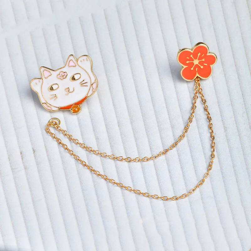 Счастливая кошка вишневый цвет искусственная цепь джинсовая куртка лацкан