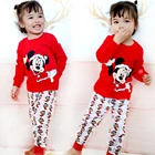 Весна-Осень 2022, Детские разноцветные пижамы для мальчиков и девочек, пижамы с длинным рукавом и Минни, Рождественская одежда